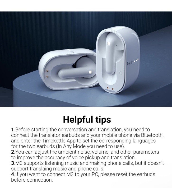 Timekettle M3 Language Translator Earbuds, Two-Way Translator Device with APP...
