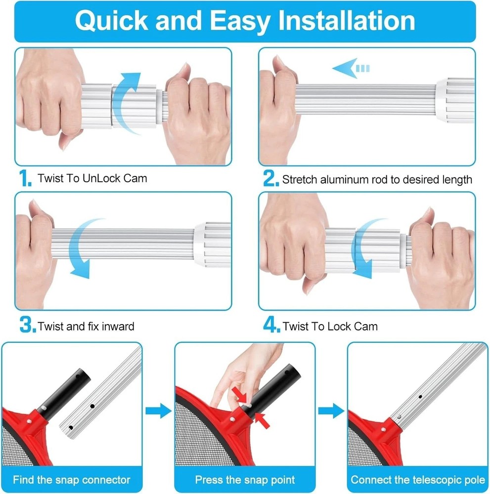 Versatile 16.5ft Telescopic Pool Pole - Fits All Accessories, Rust Resistant