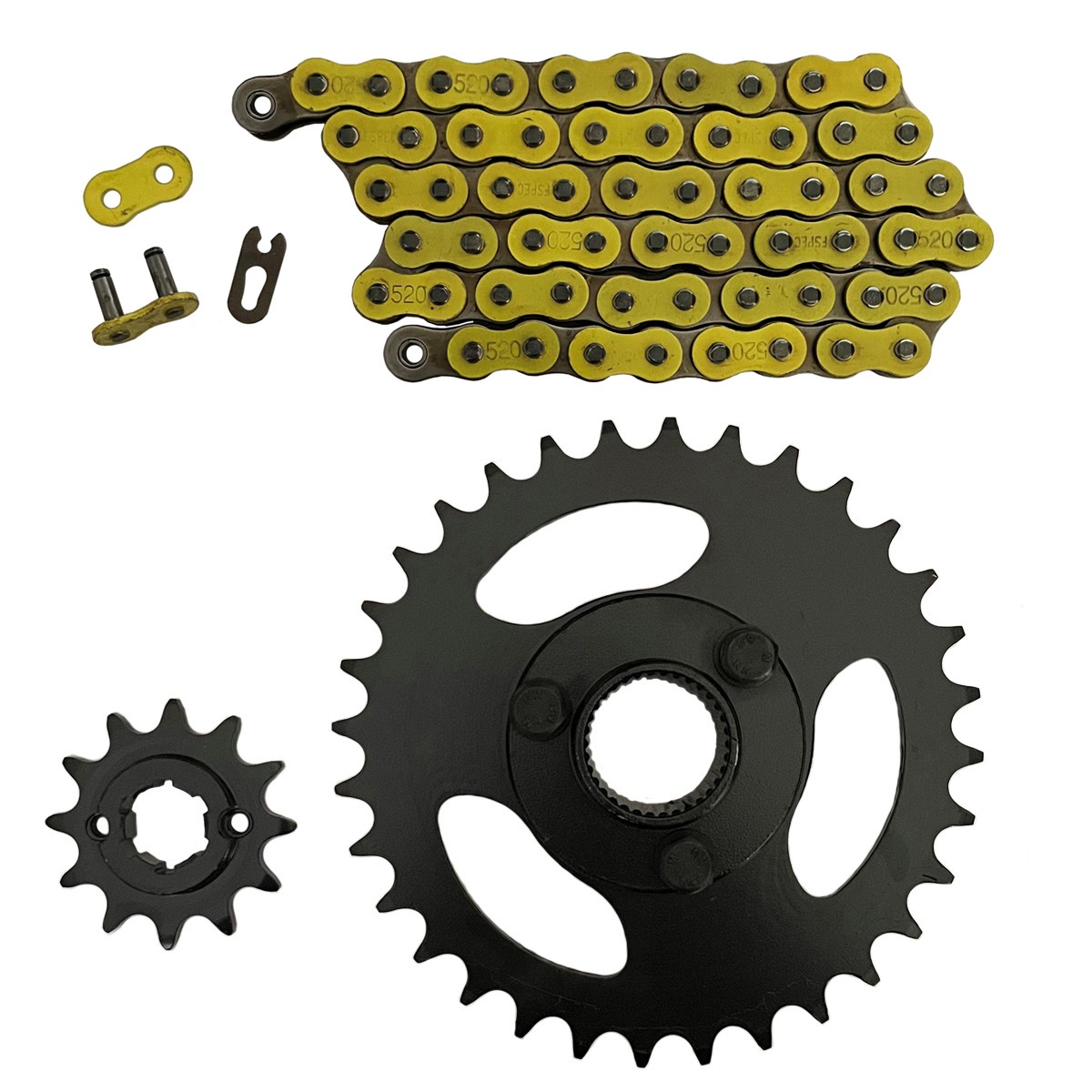 Yellow 520x60 Drive Chain & 12/32 Sprockets for Polaris RZR 170 fits 2009-2016
