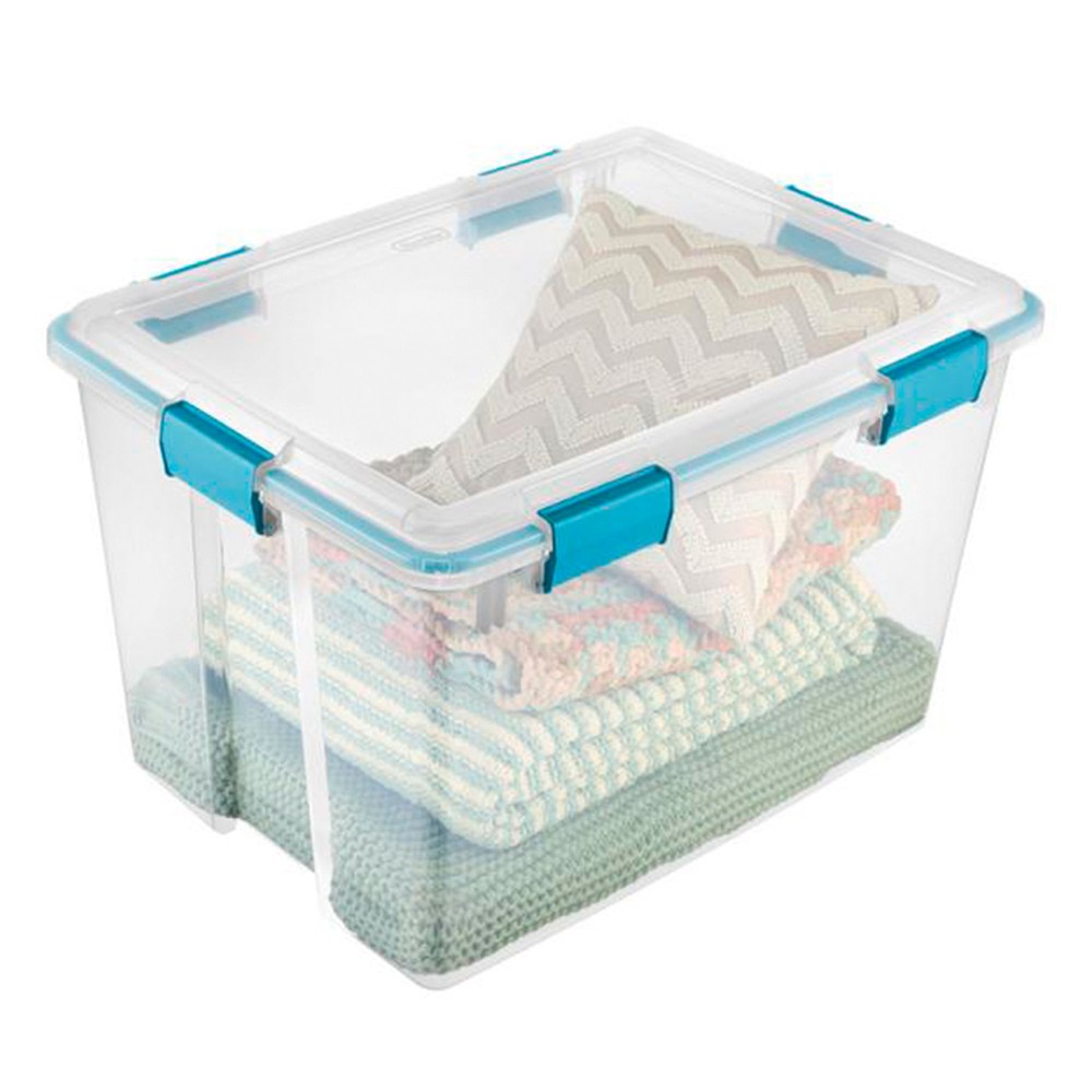 Sterilite 80-Qt Clear Plastic Stackable Storage Bin w/ Gasket Latch Lid, 12 Pack