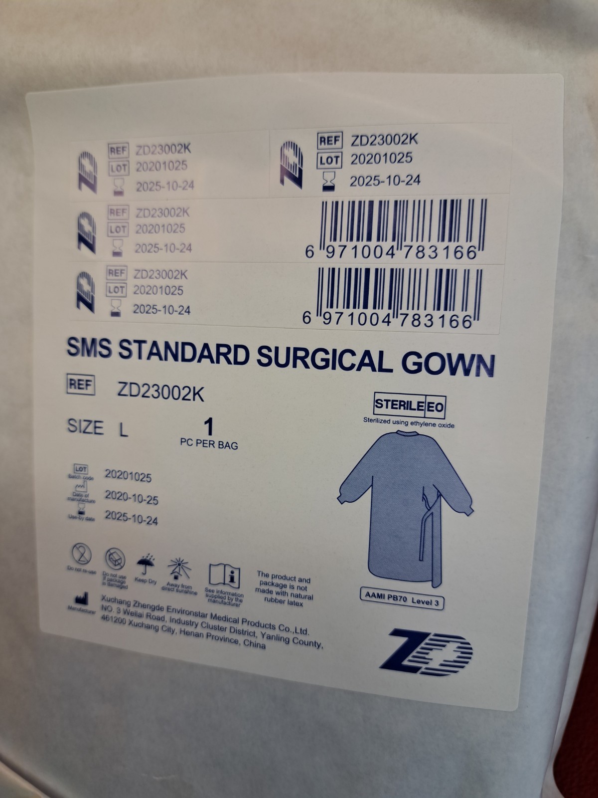 SMS Surgical Gown Level 3 – Sterile, Disposable, Pack of 2 - SIZE Large