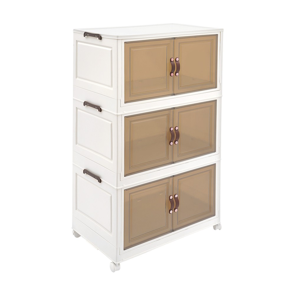 3PCS Foldable Stackable Storage Cabinets with Wheels White 25.59*16.54*43.5in US