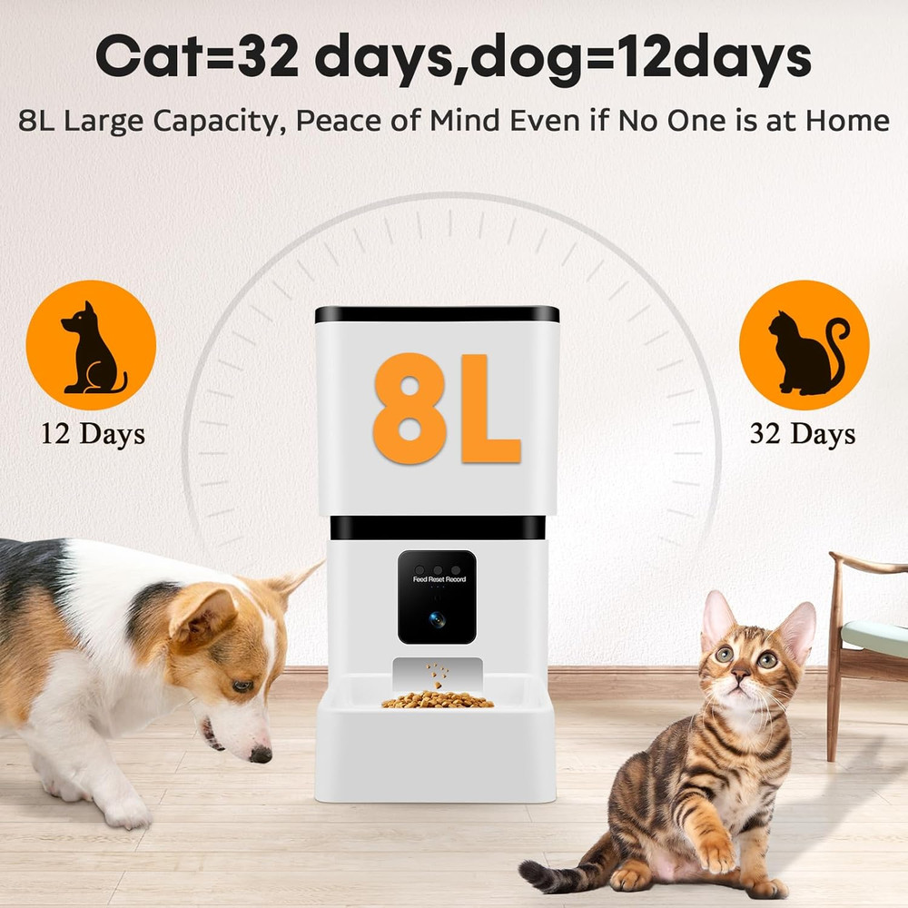 Smart Automatic Dog Feeder with Camera - 33 Cups, App Control, HD Video
