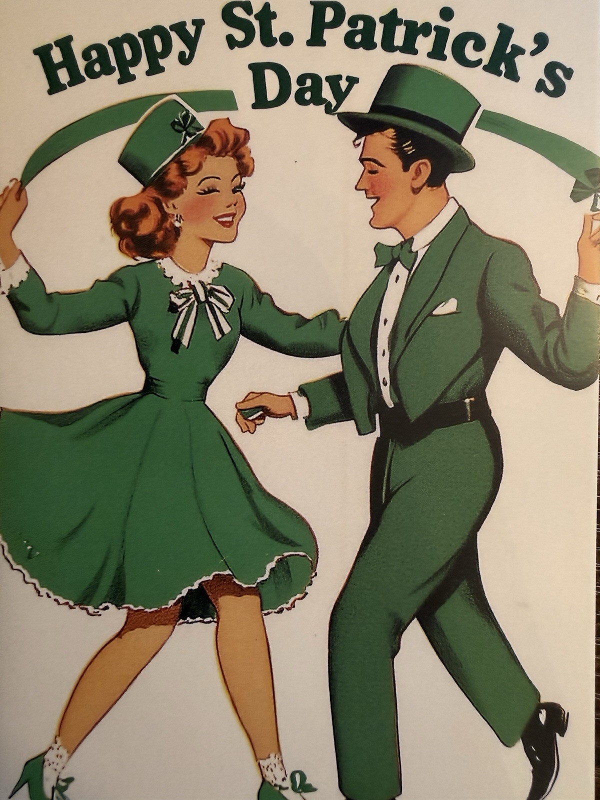 Dancing Man Woman Wearing Green Happy St. Patrick’s Day Postcard PC513 Ephemera