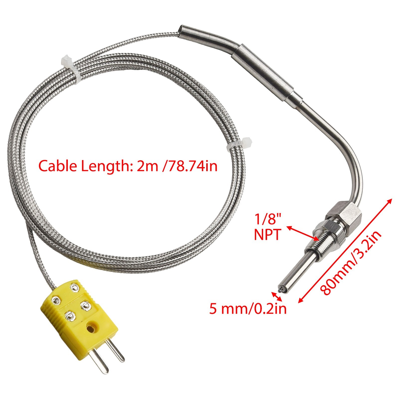 EGT K-Type Thermocouple,Exhaust Probe High Temperature Sensors 1/8" NPT Threads
