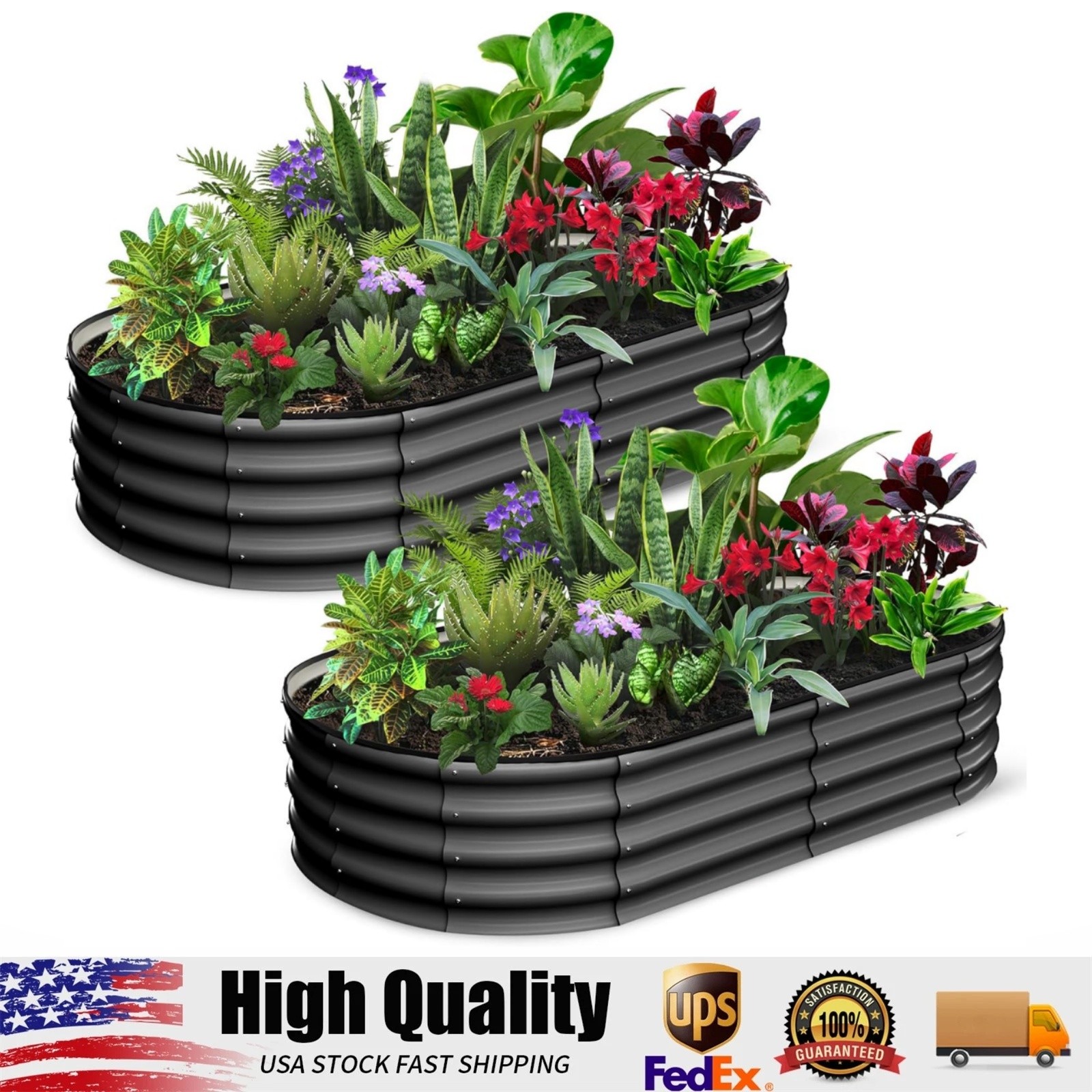 2 Pack Galvanized Raised Garden Bed Outdoor, 6 x 3 x 1 ft Metal Planter Box