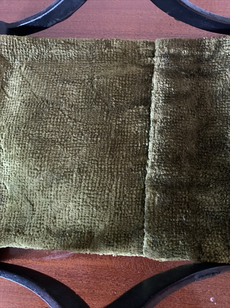Vintage Cast Iron Folding Stool Green Carpet Bag Textile