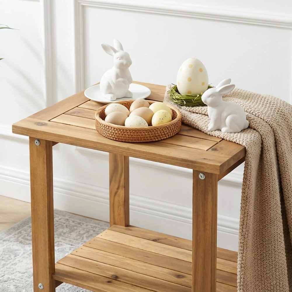 Double Adirondack Side Table, Weather-Resistant Rectangular End Table US Stock