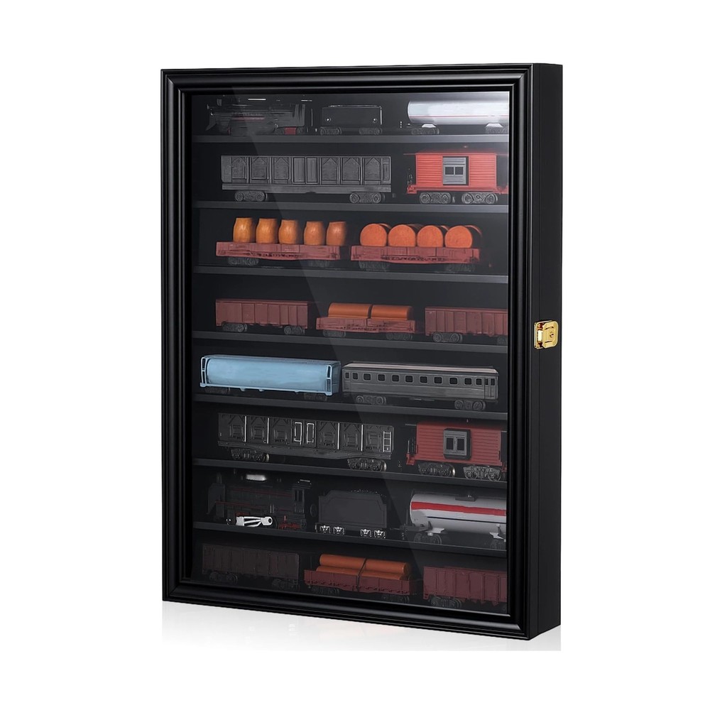 Silipull Ho Scale Model Train Display Case Wall Cabinet - 8 Shelves Lockable ...
