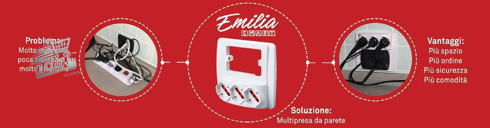 EMILIA SMART wall socket, white, 3 Schuko biv. sockets, 2 pcs