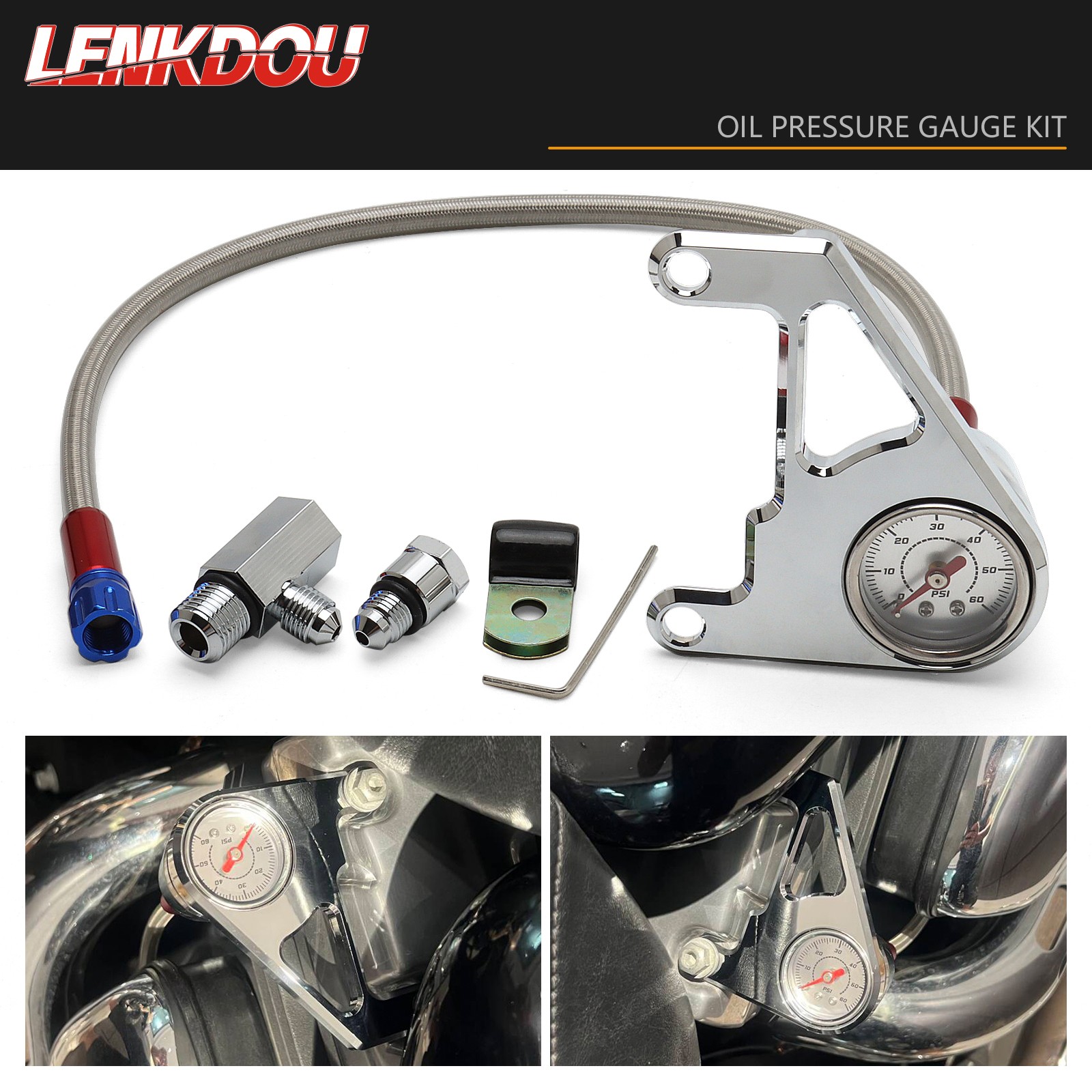 For Harley 1999-2017 Twin Cam Touring Softail Dyna Oil Pressure Gauge Kit Chrome