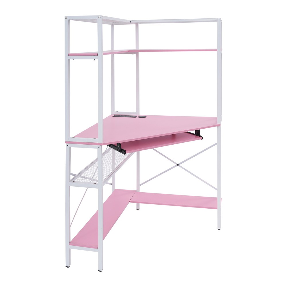 Triangular Corner Computer Desk with Power Outlets,29.5*29.5*60in Corner Table