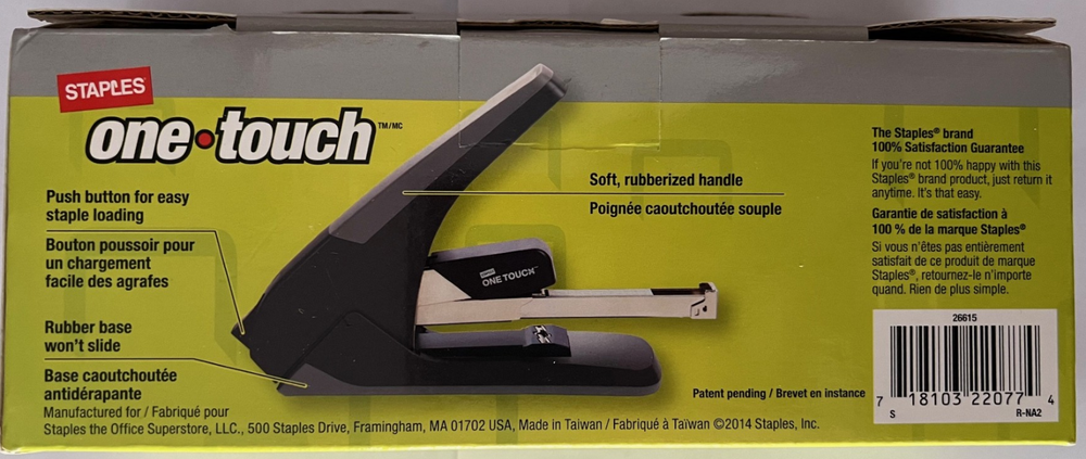 Staples One-Touch High Capacity Flat-Stack Stapler (Model: 26615) - Black