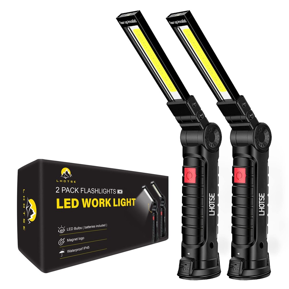 2 Pack Rechargeable LED Work Light with Magnetic Base Mechanic Flashlight