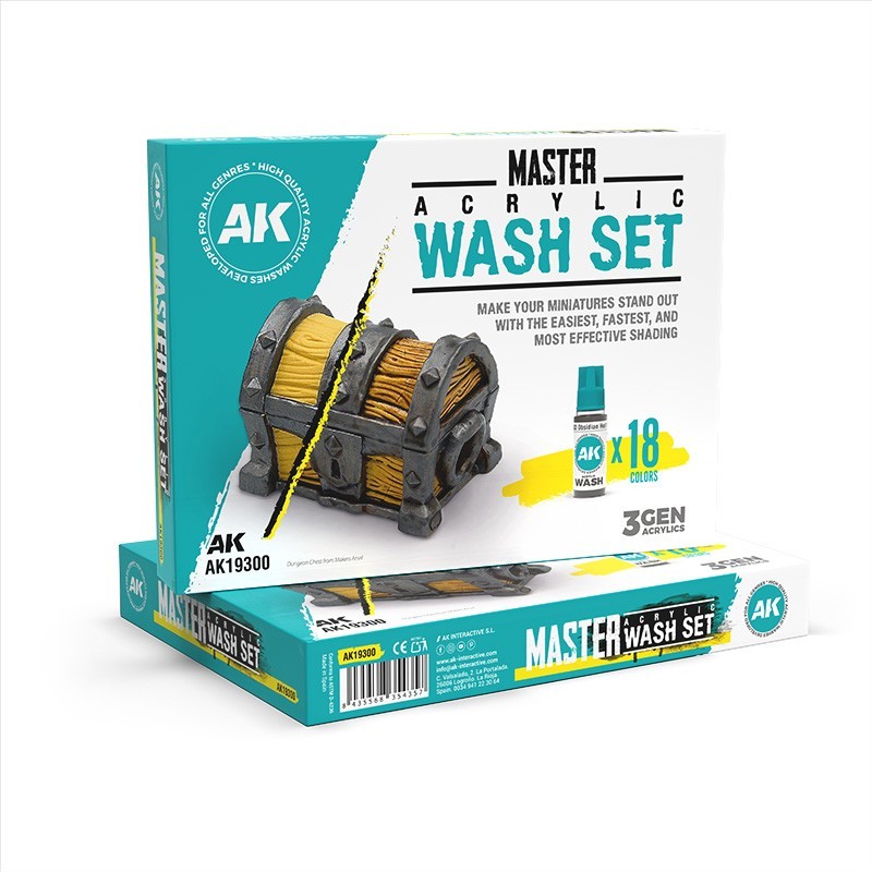 AK Interactive: Master Acrylic Wash Set Full Range 18 Washes - AK19300