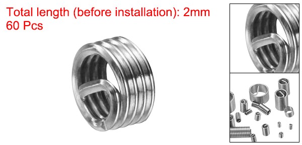 60pcs Wire Thread Inserts M3 x 0.5 1D Helical Threaded Sleeve