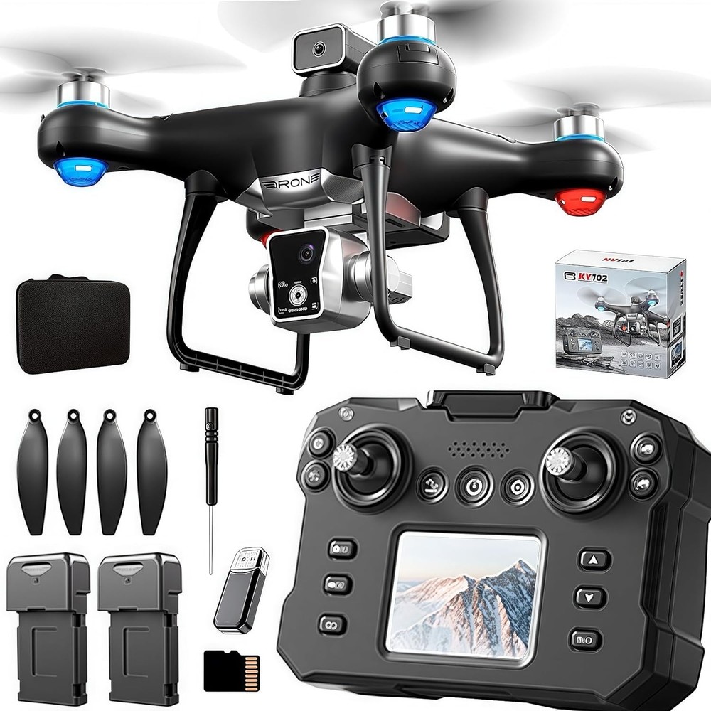 KY102 Drone with Screen Controller SD card, 2 batteries - Black
