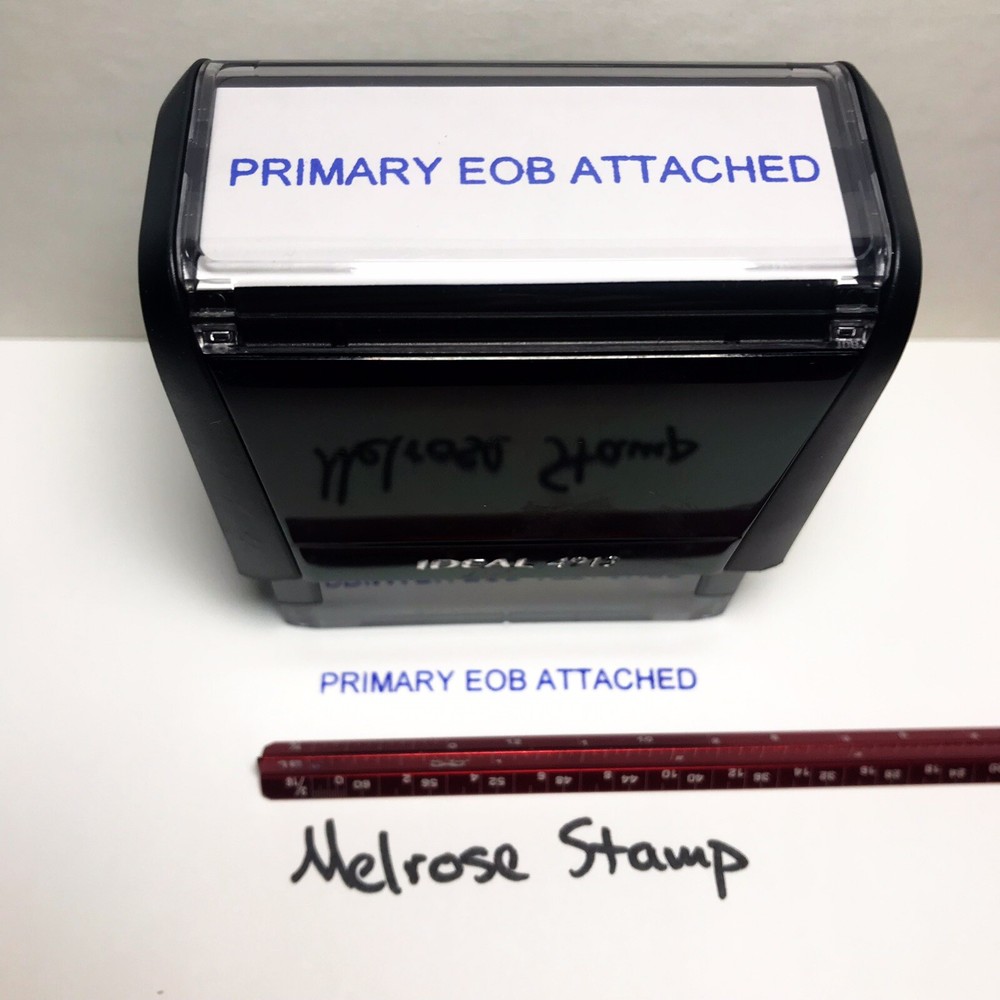 Primary EOB Attached Rubber Stamp Blue Ink Self Inking Ideal 4913