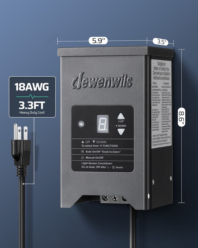 DEWENWILS Landscape Transformer 200W Metal Case Photocell Sensor Timer