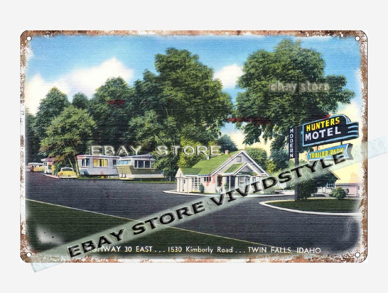 tin sign 1930s-40s Hunters Motel Twin Falls Idaho indoor wall