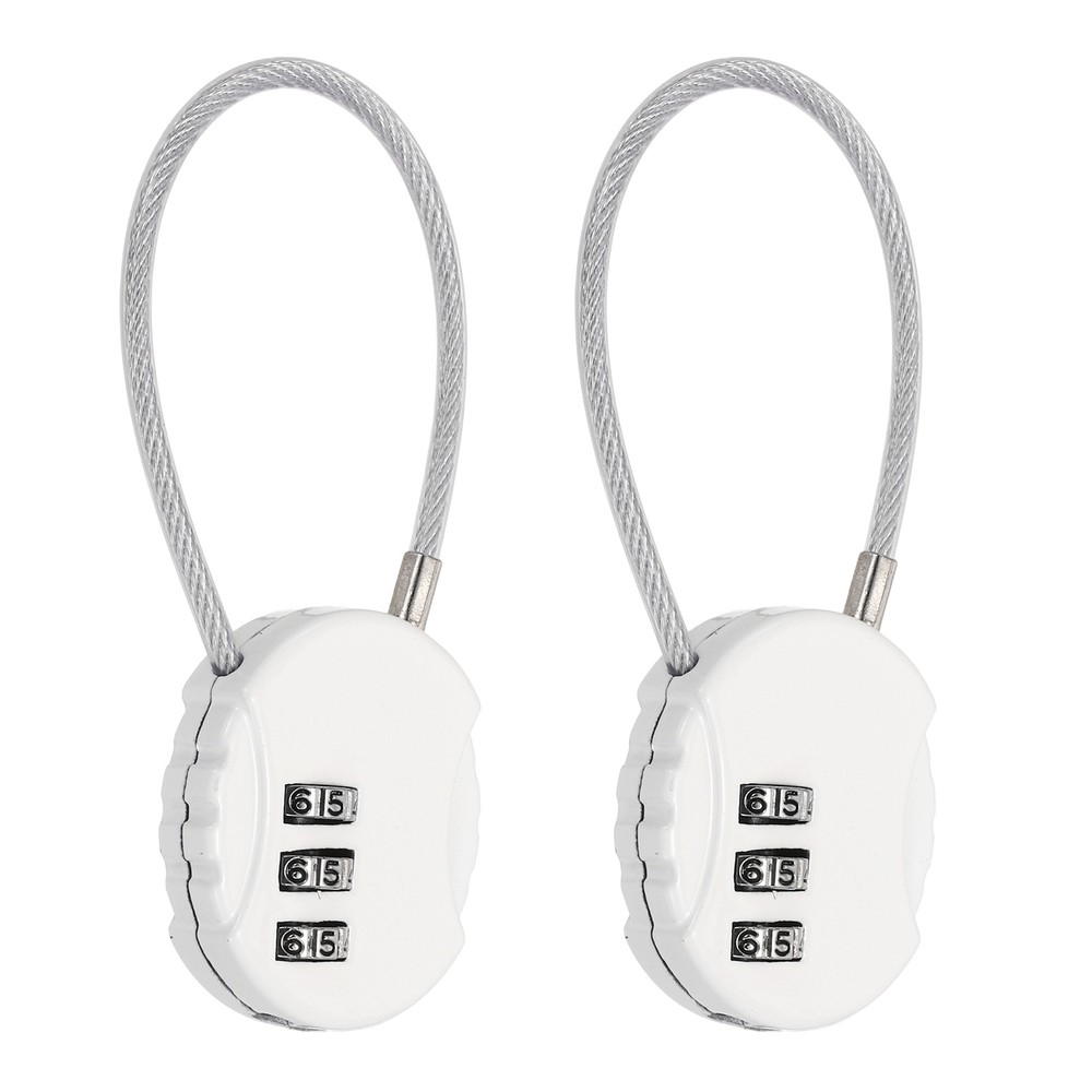2-Pack Combination Padlock, 3 Digit Round Shaped Cable Luggage Lock [White]