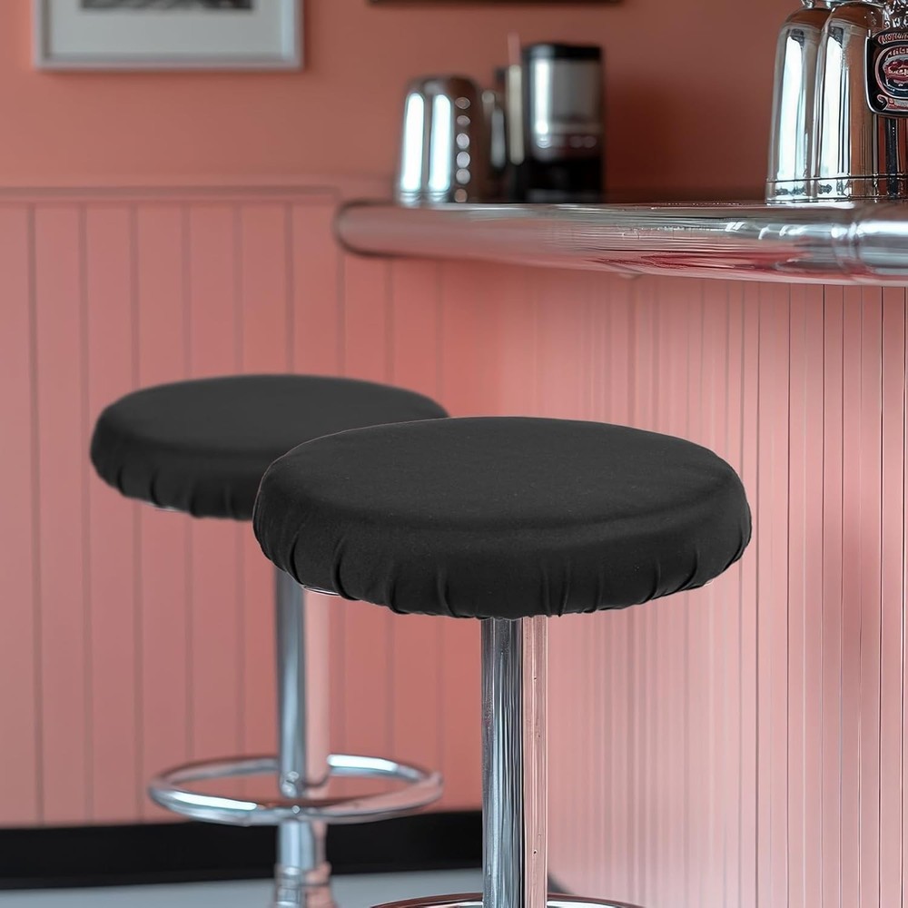 2 Pcs Bar Stool Covers Black Round High Elastic Bar Stool Covers Soft Stool