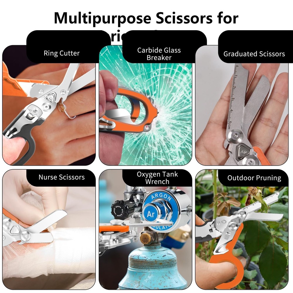 6 In 1 Multi-function Trauma Shears Foldable with Compatible Holster and Penl...