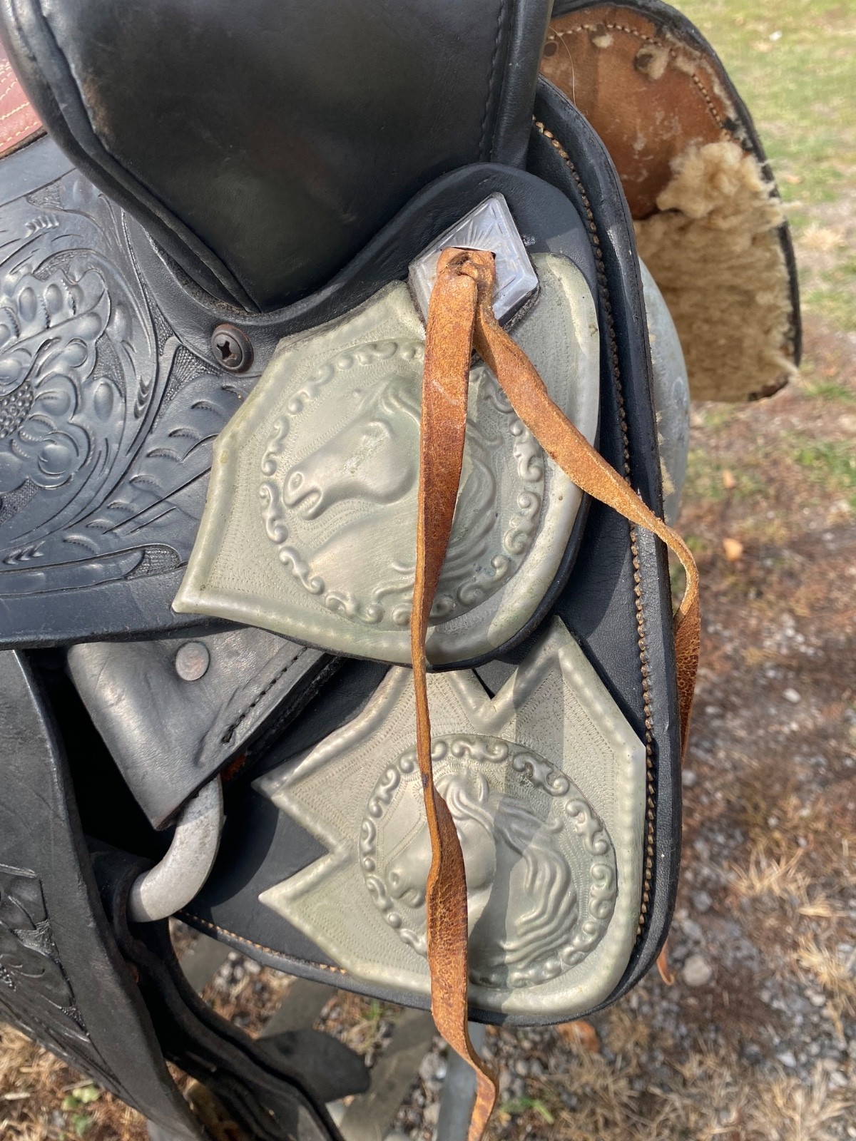Vintage/Antique 13" youth Western parade saddle w/silver horse heads