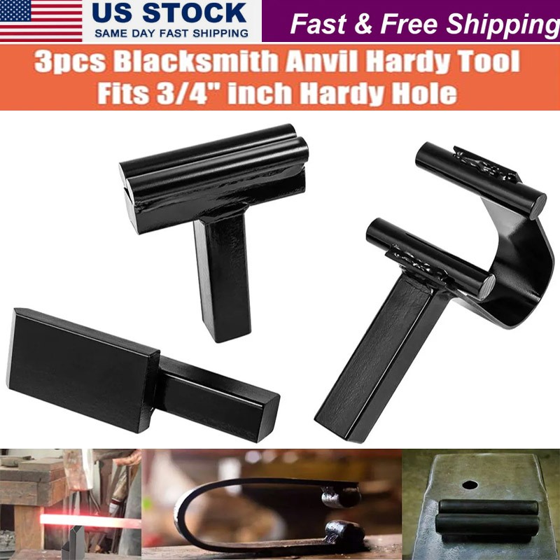 3 PCS Blacksmith Anvil Hardy Tool 3/4 Inch Hot Cut Creasing Stake Spring Fuller
