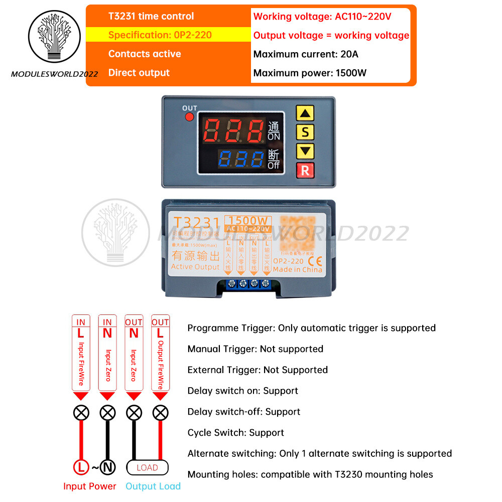 T3231 Programmable Digital Time Delay Relay Dual Display Timer Control Switch
