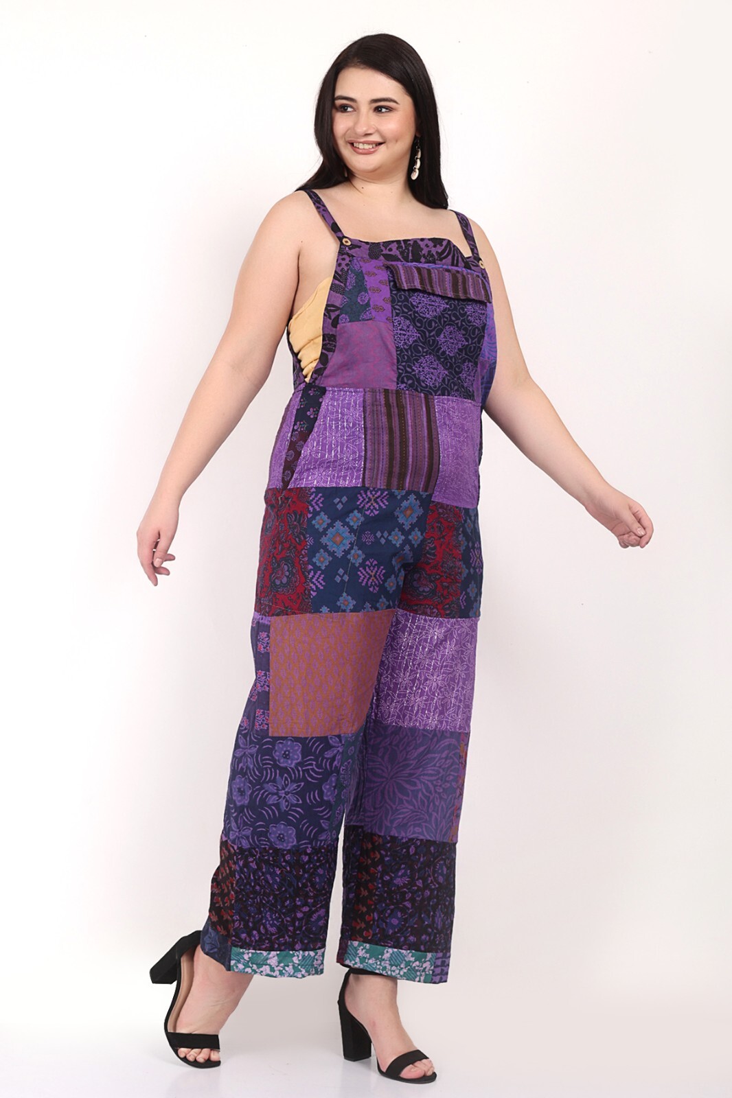 Women's Casual Patchwork Pocket Wide Leg Floral Print Rompers Jumpsuit Dress