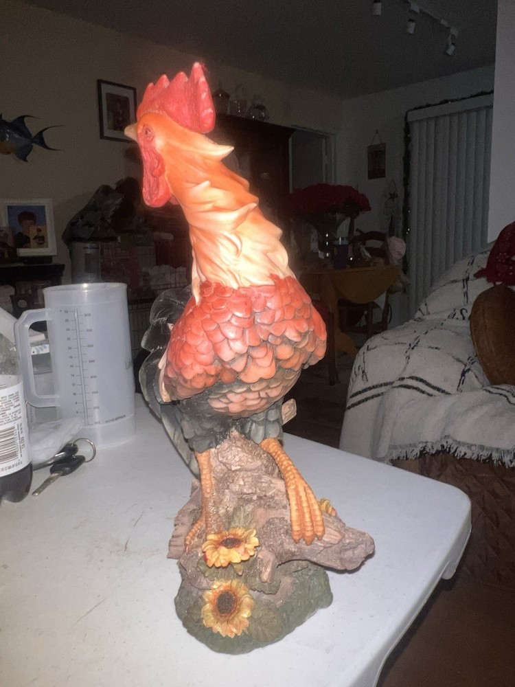 Vintage Hand painted Solid Ceramic Standing Rooster 13” Tall