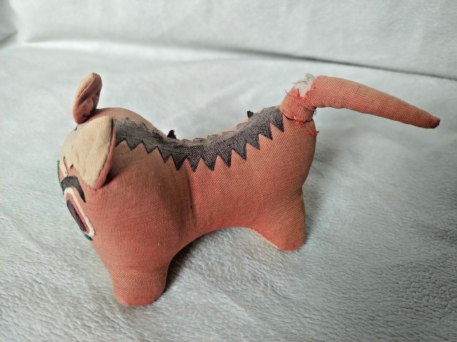 Two Vintage Chinese Traditional Folk Art Cloth Plush Tiger Pillows