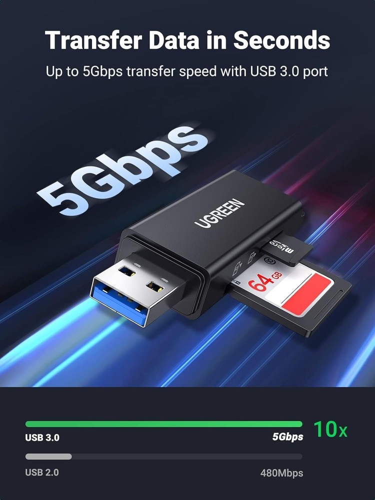 Versatile USB 3.0 Card Reader for SD/TF Cards - Plug & Play Convenience