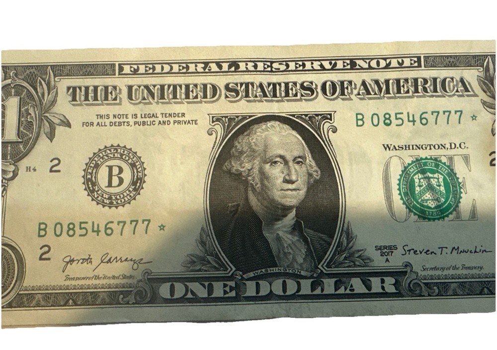 2017 $1 Dollar Bill Star Note, Miscut Cut Error and Low Serial Number
