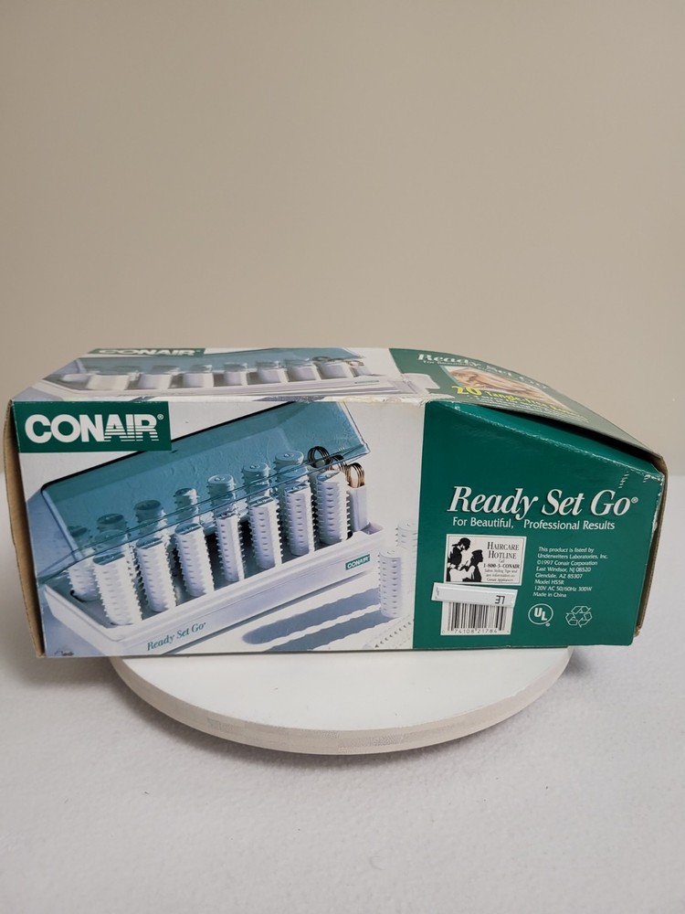 Conair "Ready Set Go" Hot Roller Set White 20 Tangle Free Rollers Open Box