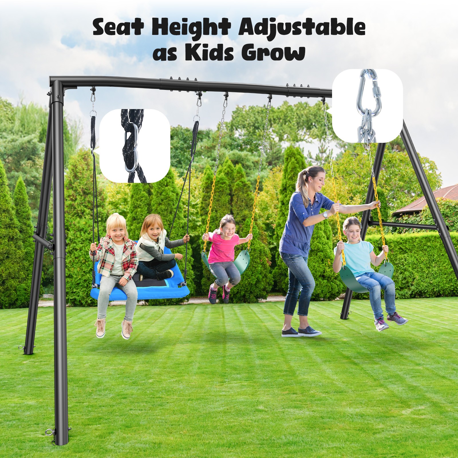 600lb Outdoor Swing Set for Backyard with 3 Swings Heavy Duty Metal Swing Stand