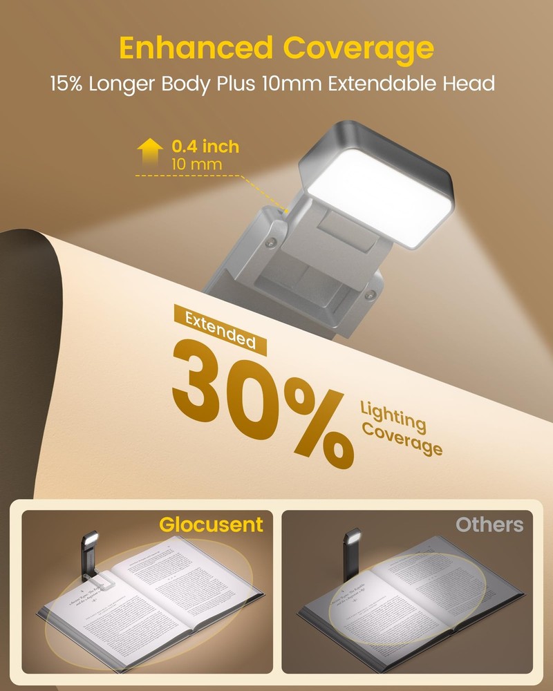 Extendable Book Light Reading Lamp Clip On USB Rechargeable 5 Brightness