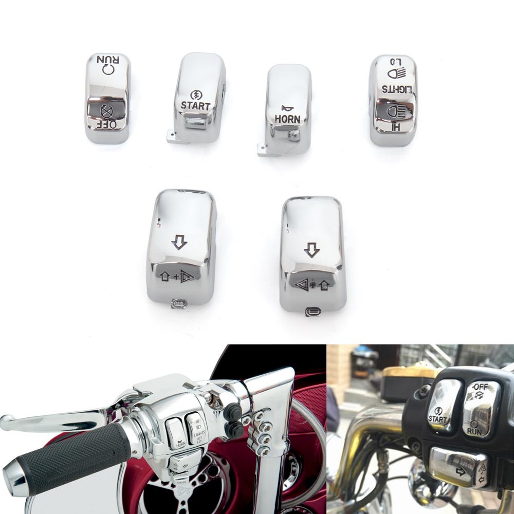 6pcs Chrome Hand Control Switch Button Cap For Harley Softail Dyna 1996-2010 US
