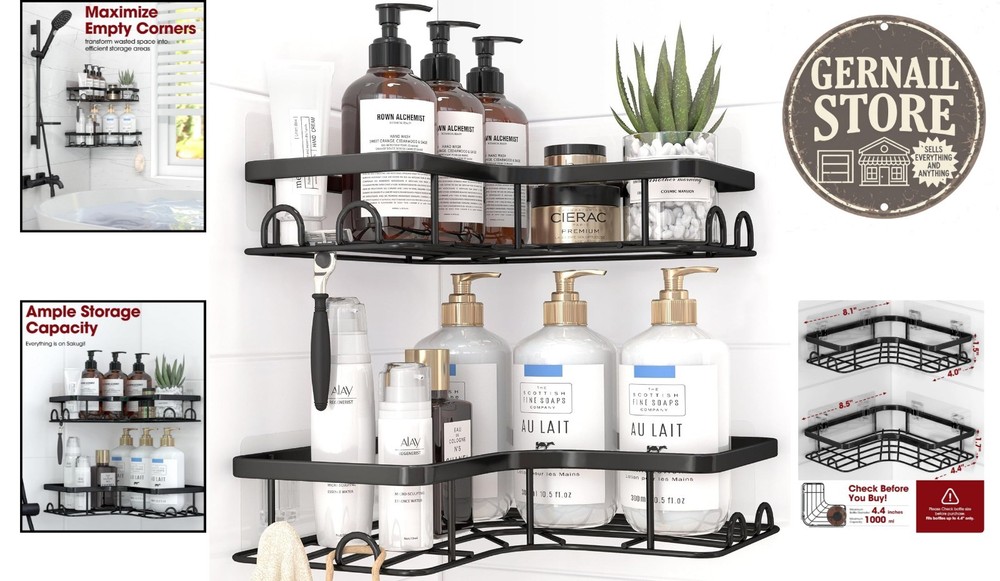 No-Drill 2-Pack Corner Shower Caddies - Durable and Stylish Storage Solution