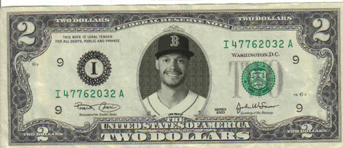 Red Sox Joe Kelly with 5x7 plaque $2 Dollar Bill Mint! Rare! $1 Dodgers