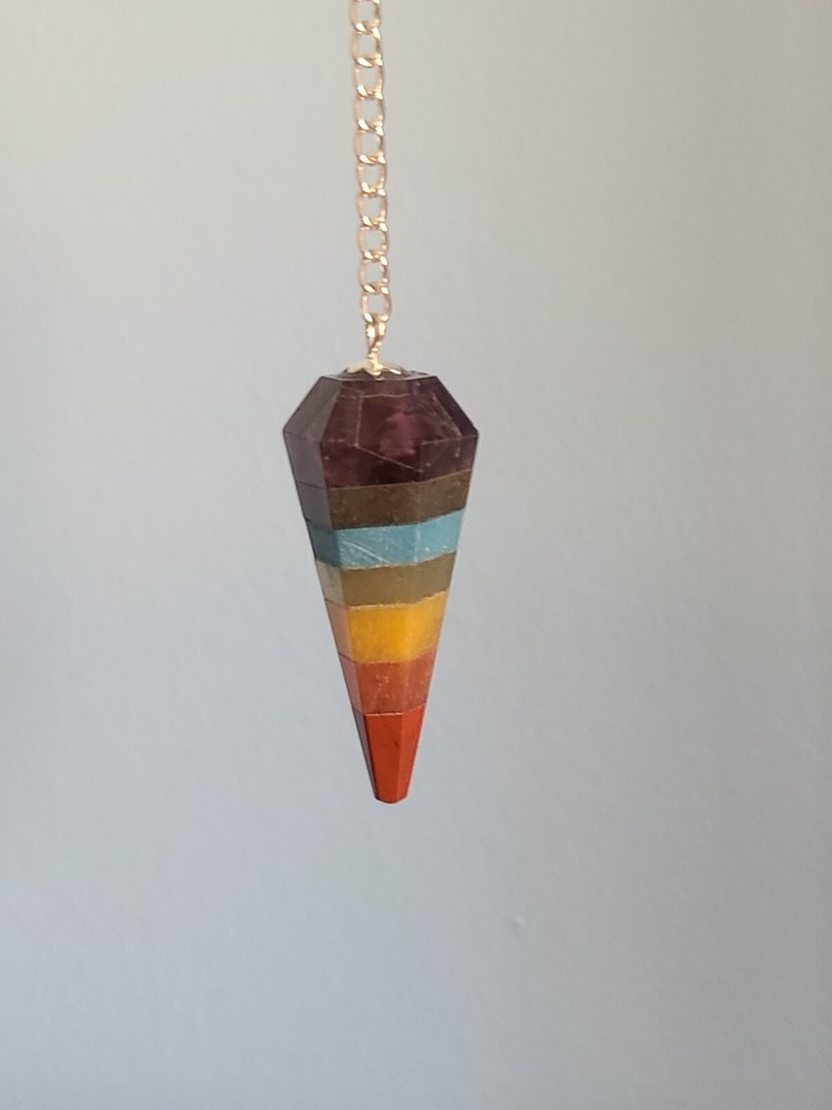 7 Chakra Faceted Cone Crystal Dowsing Pendulum Divination Tool