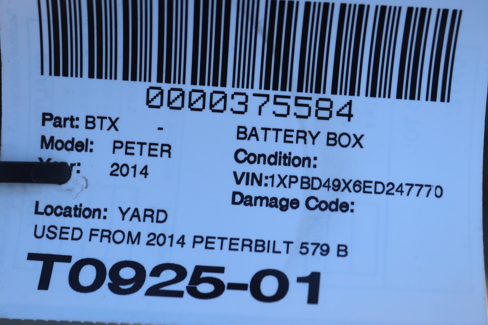 2013-2017 PETERBILT 579 BATTERY TRAY BOX FRAME HOLDER OEM