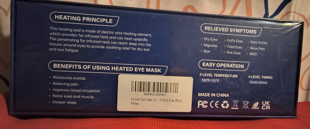 Heated Eye Mask w/ Temp Timer Control for Sleep, Blepharitis, Dark Circles