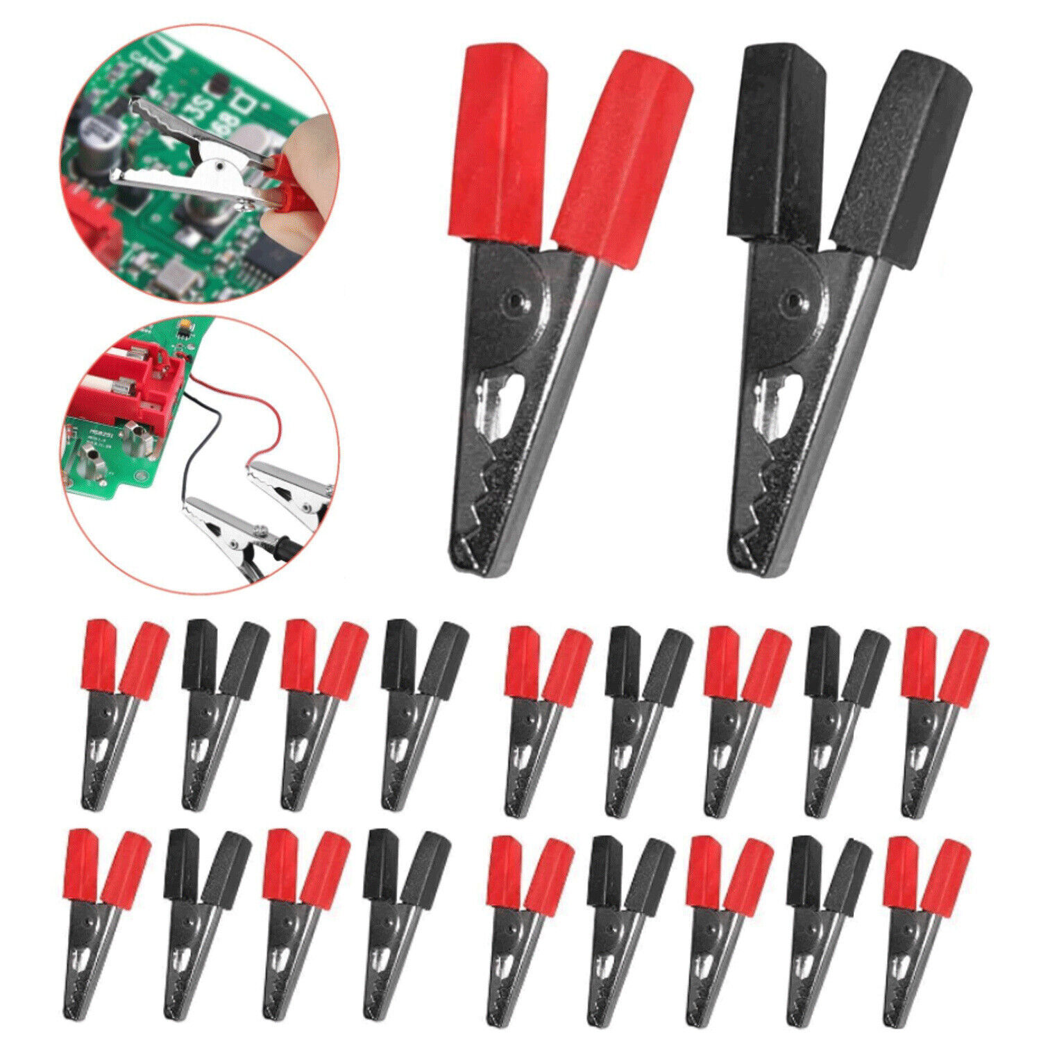 40Pcs Electrical Test Clamps Metal Alligator Clips with Red & Black Handle Bulk
