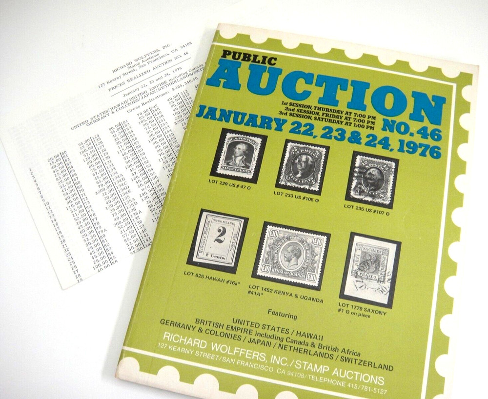 Wolffers Stamp Auction Catalog 1976 w Prices Realized US Hawaii Foreign