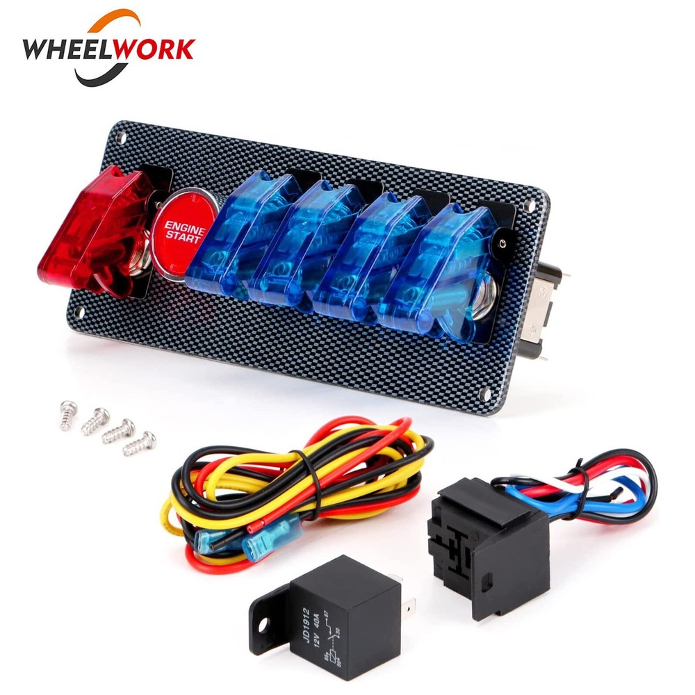 Carbon Ignition Switch Panel Engine Start Push Button LED 12V Toggle Racing Car