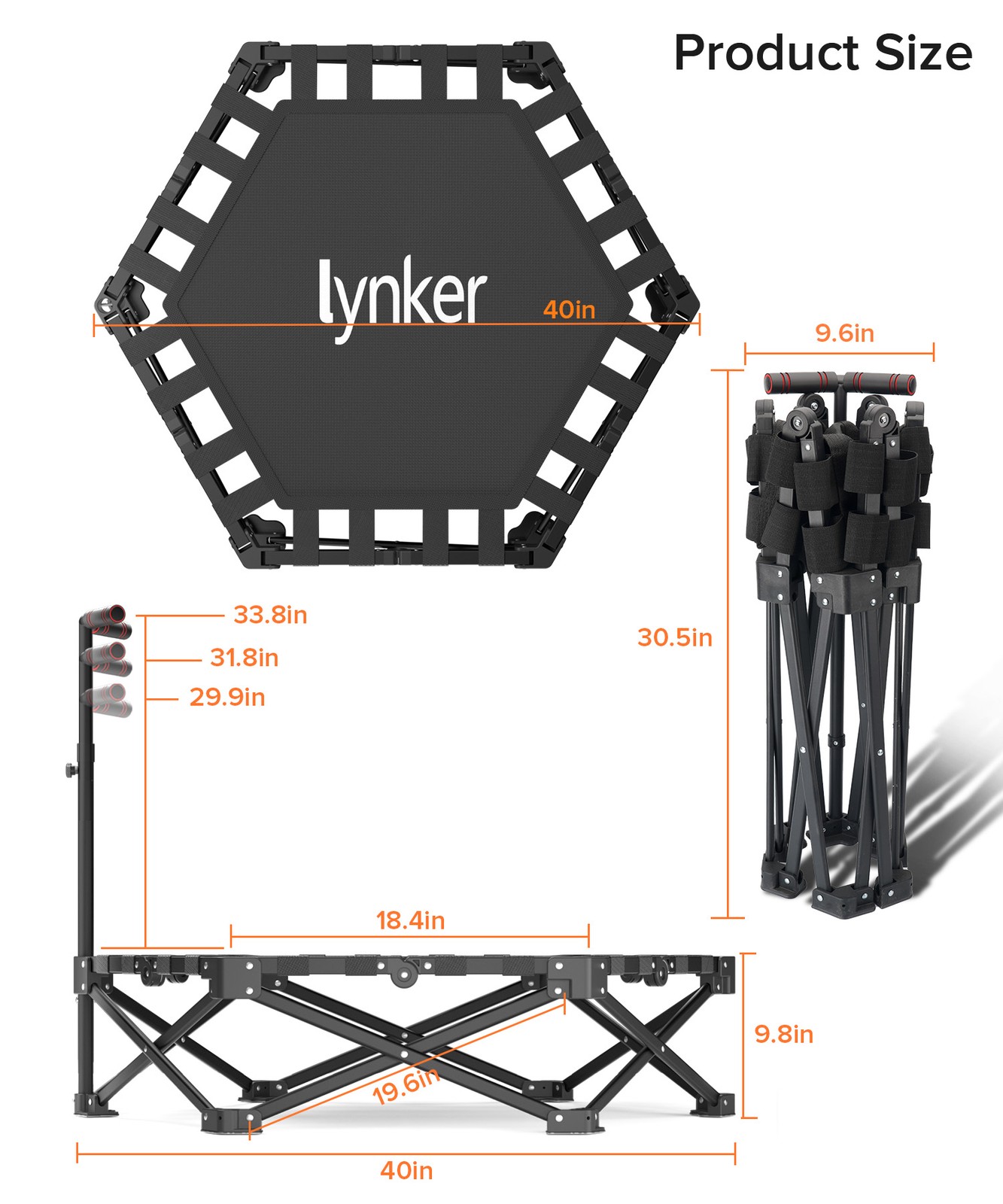 40" Foldable Fitness Trampoline Adult Exercise 330lbs Capacity Adjustable Handle