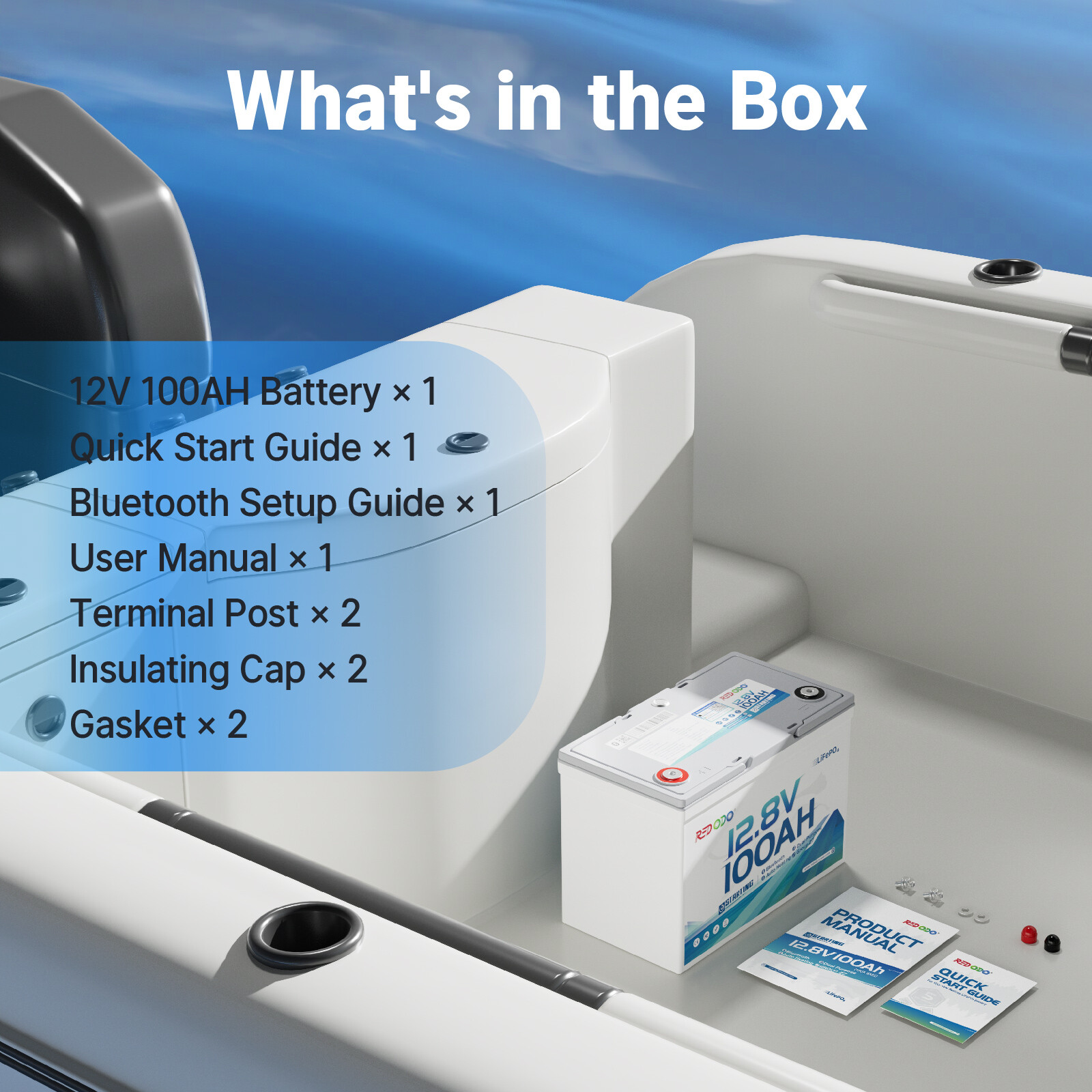 Redodo 12V 100Ah Bluetooth Dual-Purpose 900CCA Group27 Marine Starting Battery