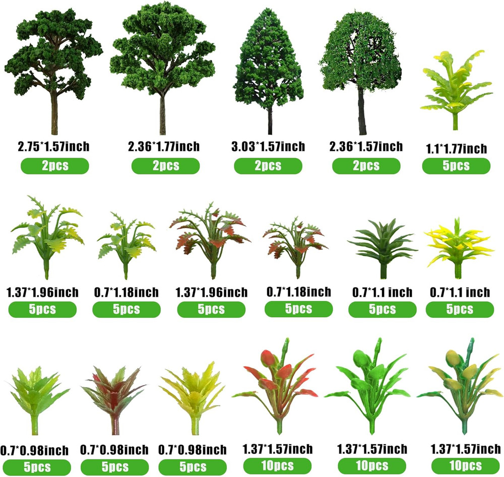 88pcs Model Trees Mixed Miniature Plants Model Train Scenery Architecture Tre...